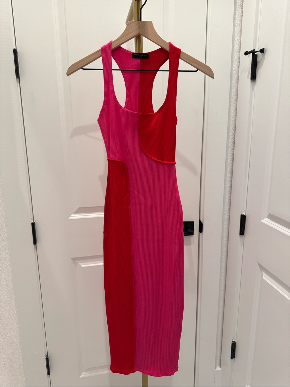 naked wardrobe Pink and Red Ribbed Tank Midi Dress - Picture 2 of 4